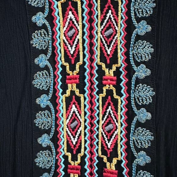 Avani Women's Large Black Long Sleeve Embroidered Tunic Flowy Boho - Picture 3 of 12